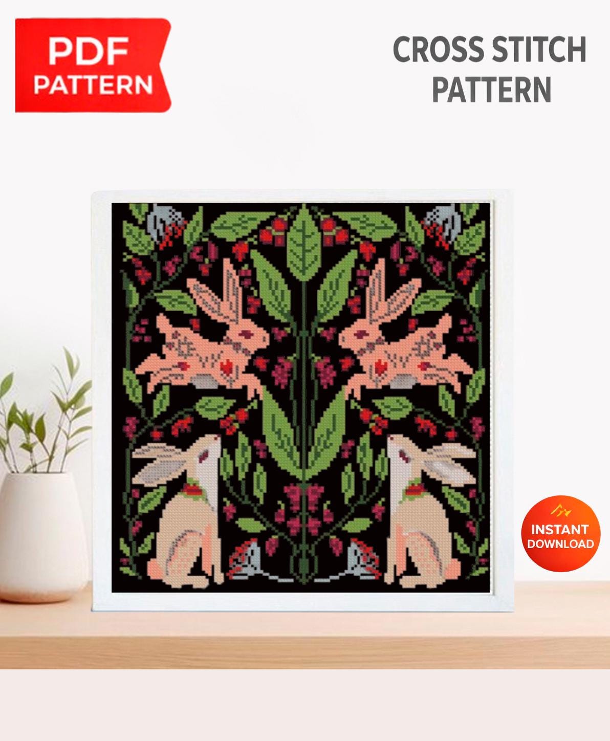 Folk Forest Animals Cross Stitch Pattern PDF, Scandinavian Woodland Embroidery Design, Nordic Folk Art Wall Decor, Instant Download Chart - NuttyHappyHobby
