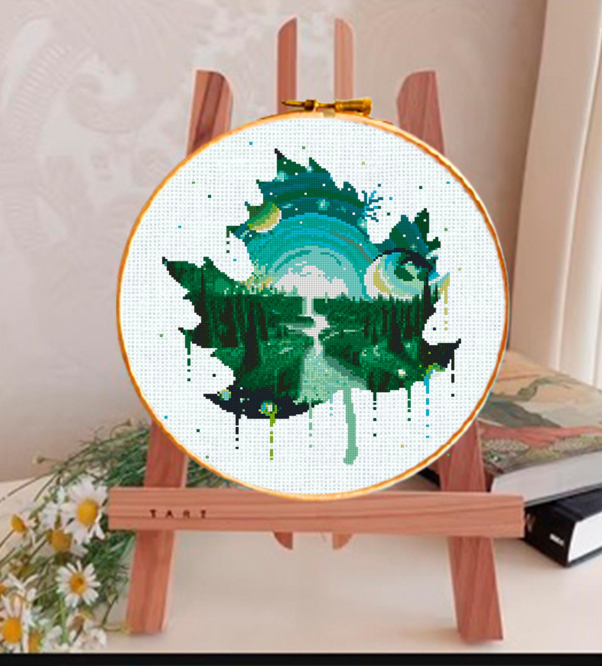 Forest Cross Stitch Pattern PDF, Fantasy Landscape Embroidery Design, Nature Lake Moon Modern Cross Stitch Digital Download pdf - NuttyHappyHobby