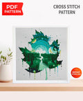 Forest Cross Stitch Pattern PDF, Fantasy Landscape Embroidery Design, Nature Lake Moon Modern Cross Stitch Digital Download pdf - NuttyHappyHobby