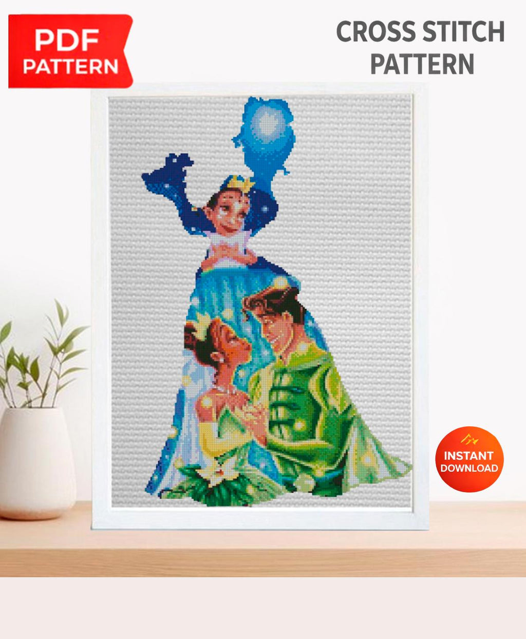 Frog Princess Cross Stitch Pattern PDF, Fairy Tale Princess Embroidery Design, Magical Princess Cross Stitch, 90s cartoons, download - NuttyHappyHobby