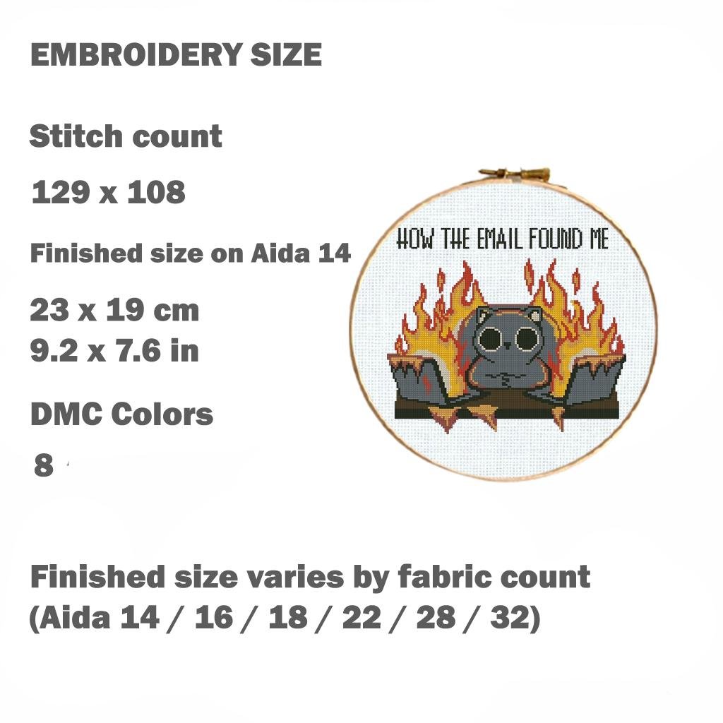 Funny Cat Cross Stitch Pattern PDF, How The Email Found Me Meme Embroidery, Cute Black Cat Counted Cross Stitch, Funny quote for office home - NuttyHappyHobby