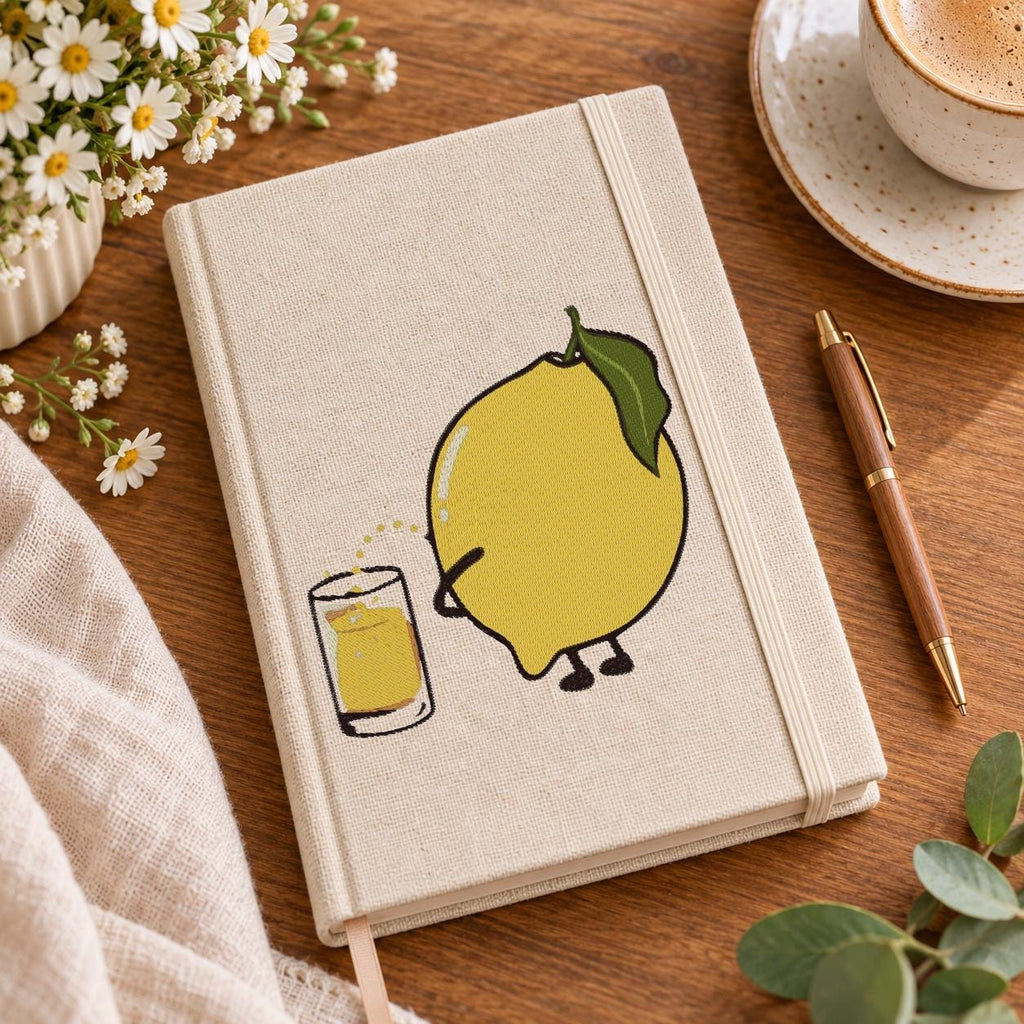 Funny Lemon Machine Embroidery Design, Cute Lemon with Juice, Summer Fruit Embroidery File - NuttyHappyHobby