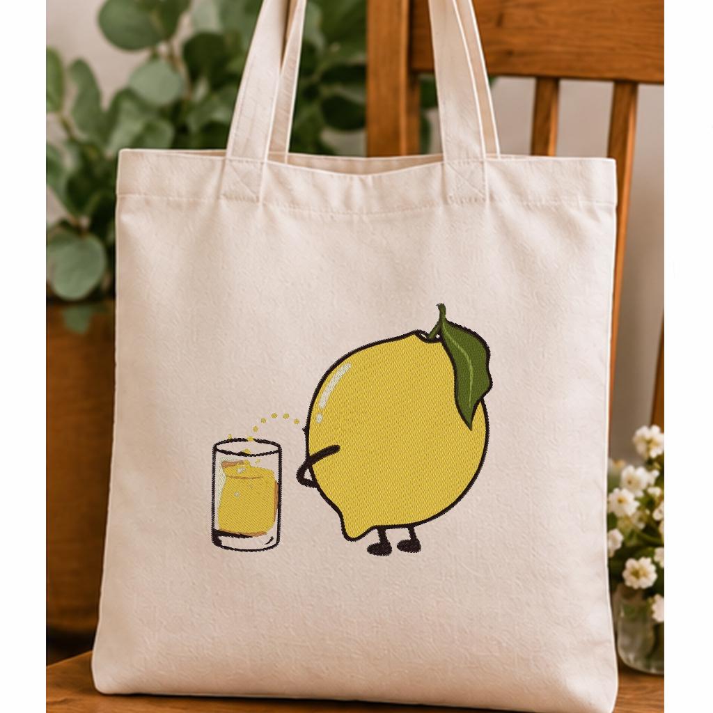 Funny Lemon Machine Embroidery Design, Cute Lemon with Juice, Summer Fruit Embroidery File - NuttyHappyHobby