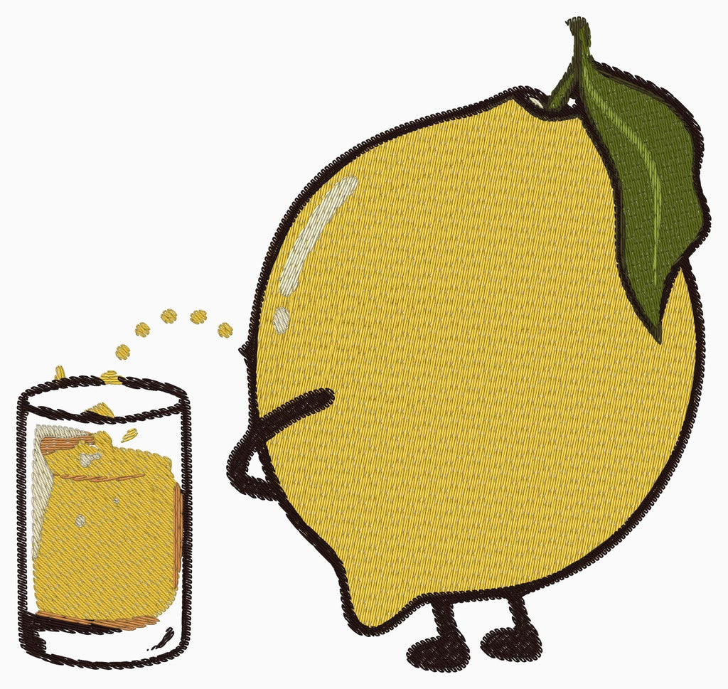 Funny Lemon Machine Embroidery Design, Cute Lemon with Juice, Summer Fruit Embroidery File - NuttyHappyHobby