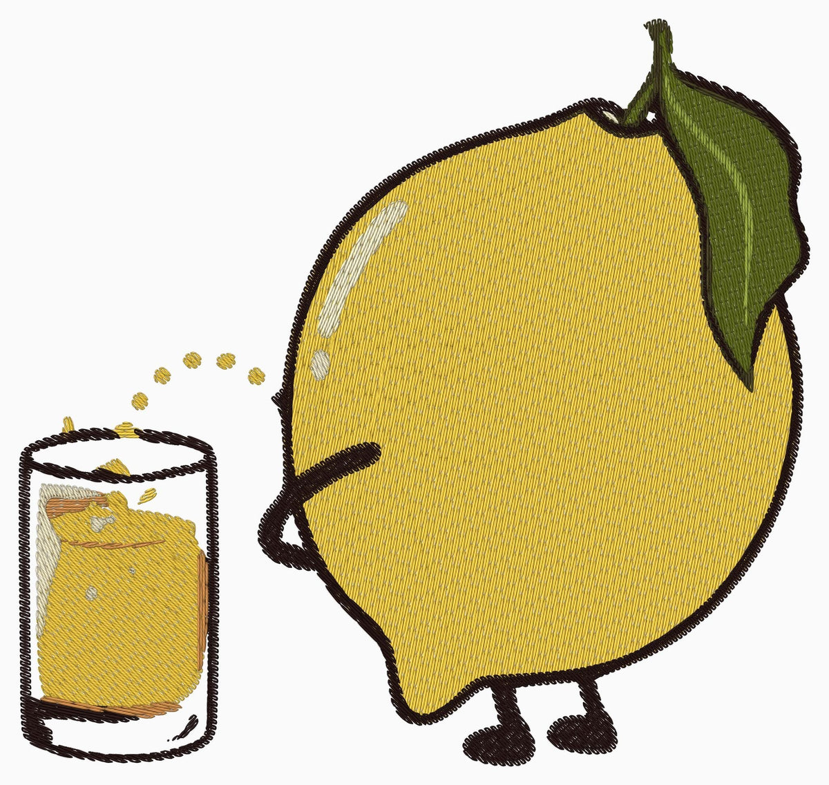 Funny Lemon Machine Embroidery Design, Cute Lemon with Juice, Summer Fruit Embroidery File - NuttyHappyHobby