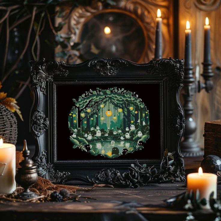 Ghost Cross Stitch Pattern Bundle Set of 5, Cute Ghost Embroidery Patterns, Spooky Forest Halloween Decor, Modern Cross Stitch PDF Download - NuttyHappyHobby
