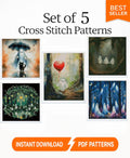 Ghost Cross Stitch Pattern Bundle Set of 5, Cute Ghost Embroidery Patterns, Spooky Forest Halloween Decor, Modern Cross Stitch PDF Download - NuttyHappyHobby