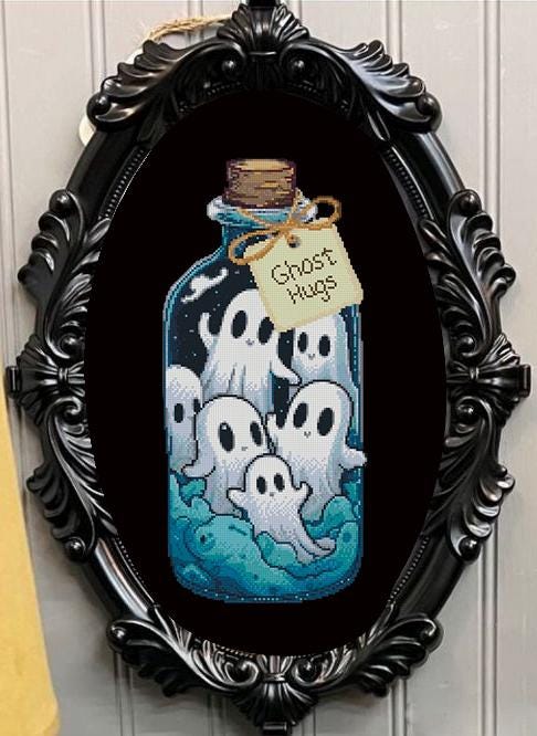Ghost Cross Stitch Pattern Set of 5, Halloween Cute Ghost PDF, Gothic Spooky Bundle, Easy Modern Embroidery, Instant Download Decor - NuttyHappyHobby