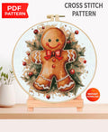 Gingerbread Man Cross Stitch Pattern PDF, Christmas Ornament Embroidery Design, Cute Holiday Cross Stitch Chart, Festive Needlework download - NuttyHappyHobby