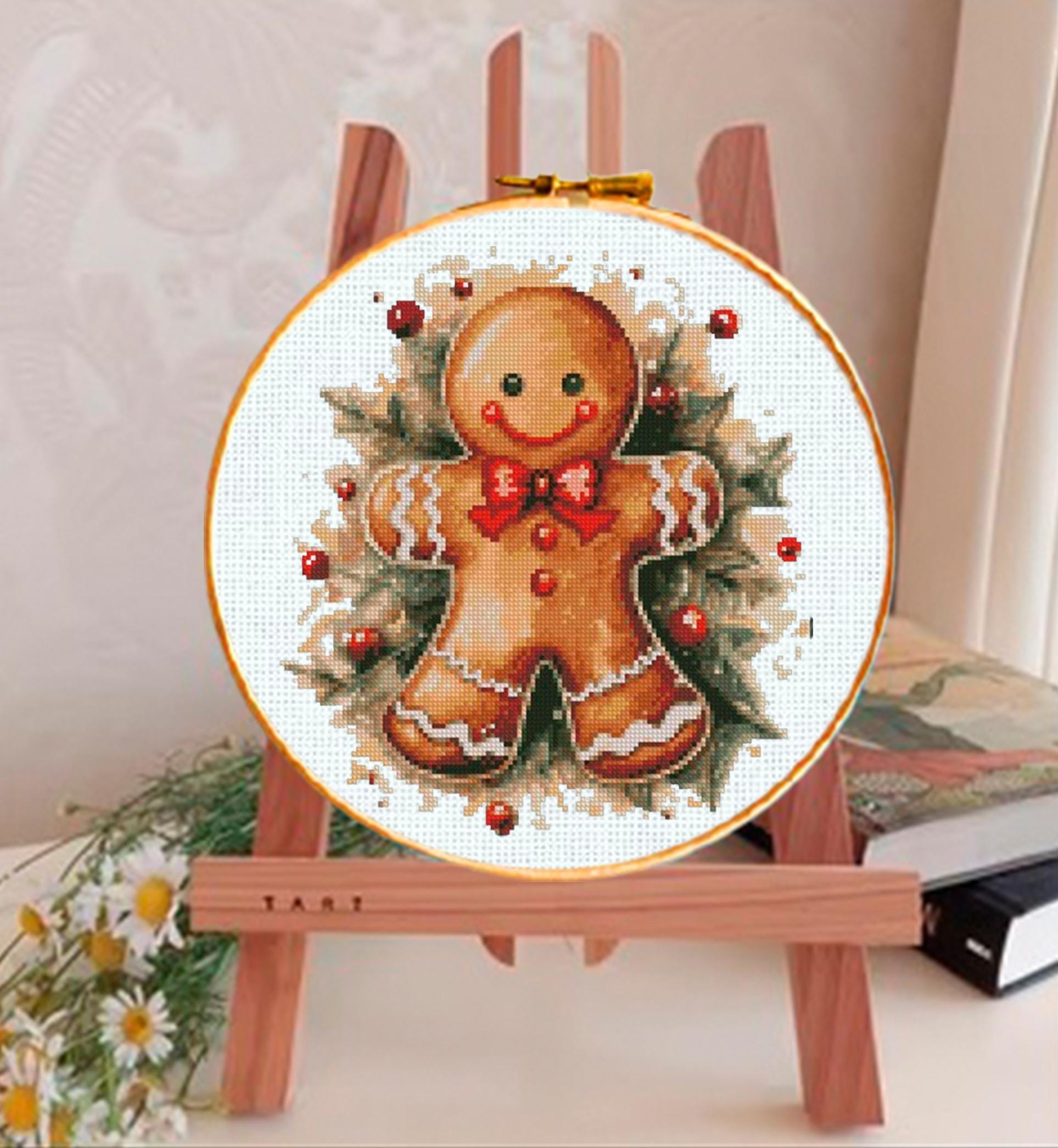 Gingerbread Man Cross Stitch Pattern PDF, Christmas Ornament Embroidery Design, Cute Holiday Cross Stitch Chart, Festive Needlework download - NuttyHappyHobby