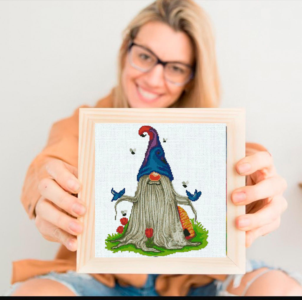 Gnome Cross Stitch Pattern PDF, Fantasy Garden Gnome Embroidery Design, Cute Nordic Gnome Needlework Chart, Whimsical Cross Stitch pattern - NuttyHappyHobby