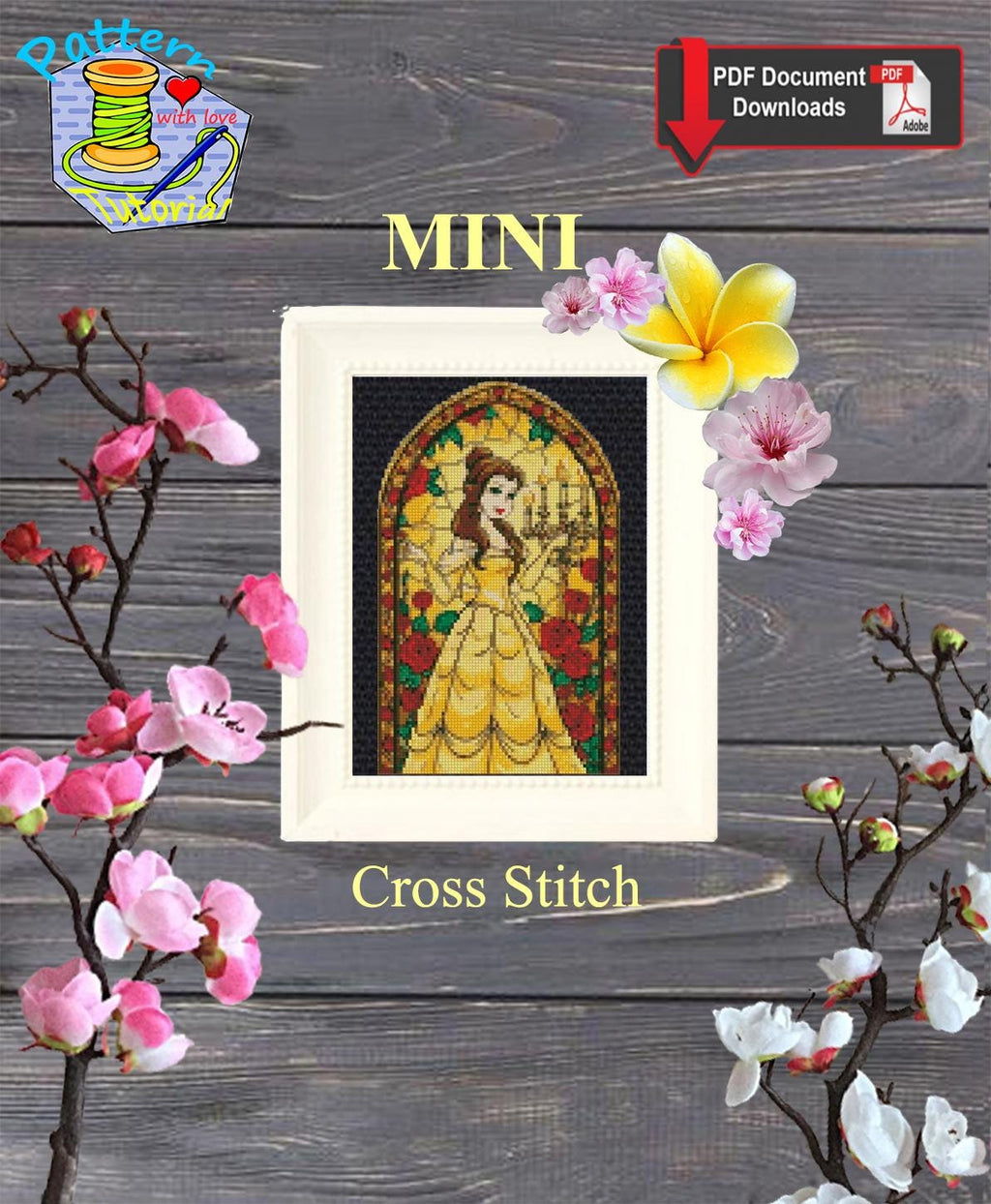 Golden Ball Gown Princess Cross Stitch Pattern PDF, Enchanted Rose Fairytale Princess Embroidery Design, Fantasy Storybook Needlework, 90s - NuttyHappyHobby