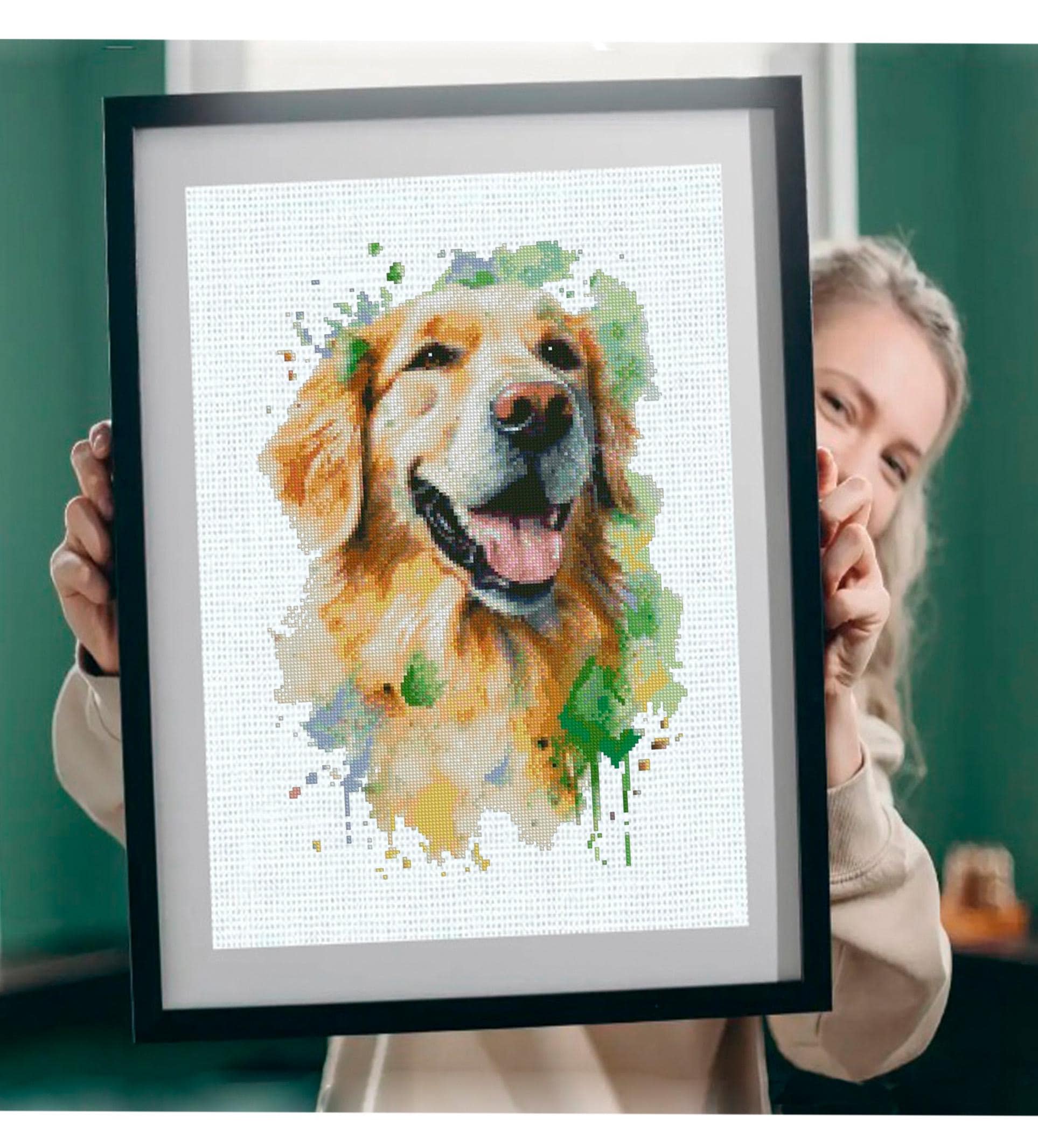 Golden Retriever Cross Stitch Pattern PDF, Dog Portrait Embroidery Design, Golden Retriever Needlework Chart, Dog Lover Gift, Animal Cross - NuttyHappyHobby