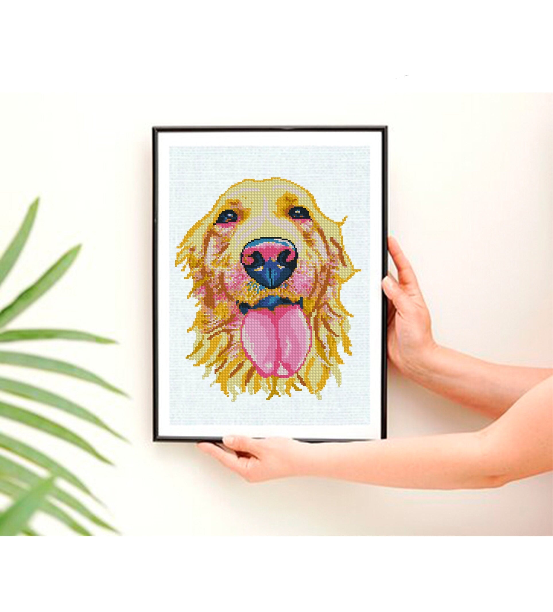 Golden Retriever Cross Stitch Pattern PDF, Golden Retriever Dog Portrait Embroidery Design, Modern Dog Needlework Chart, Dog Lover Gift - NuttyHappyHobby