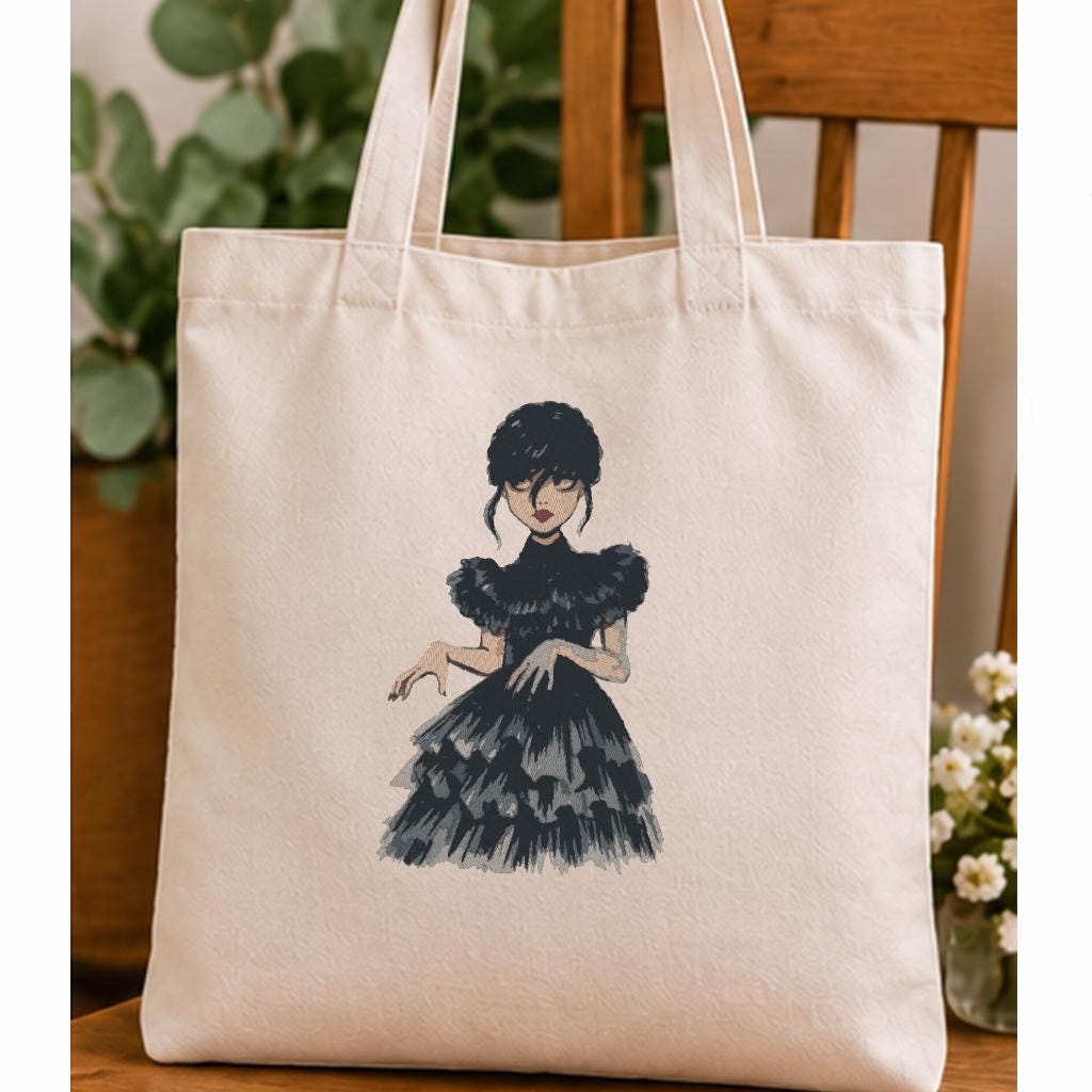 Gothic Girl Machine Embroidery Design, Dark Dance Black Dress, Spooky Goth Aesthetic PES DST JEF Embroidery File, Instant Download - NuttyHappyHobby