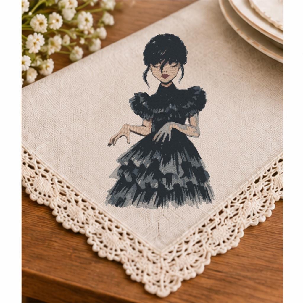 Gothic Girl Machine Embroidery Design, Dark Dance Black Dress, Spooky Goth Aesthetic PES DST JEF Embroidery File, Instant Download - NuttyHappyHobby