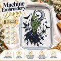 Gothic Witch Hand Machine Embroidery Design, Crescent Moon Spider Bats, Dark Floral Halloween Embroidery File, PES DST JEF, Instant Download - NuttyHappyHobby