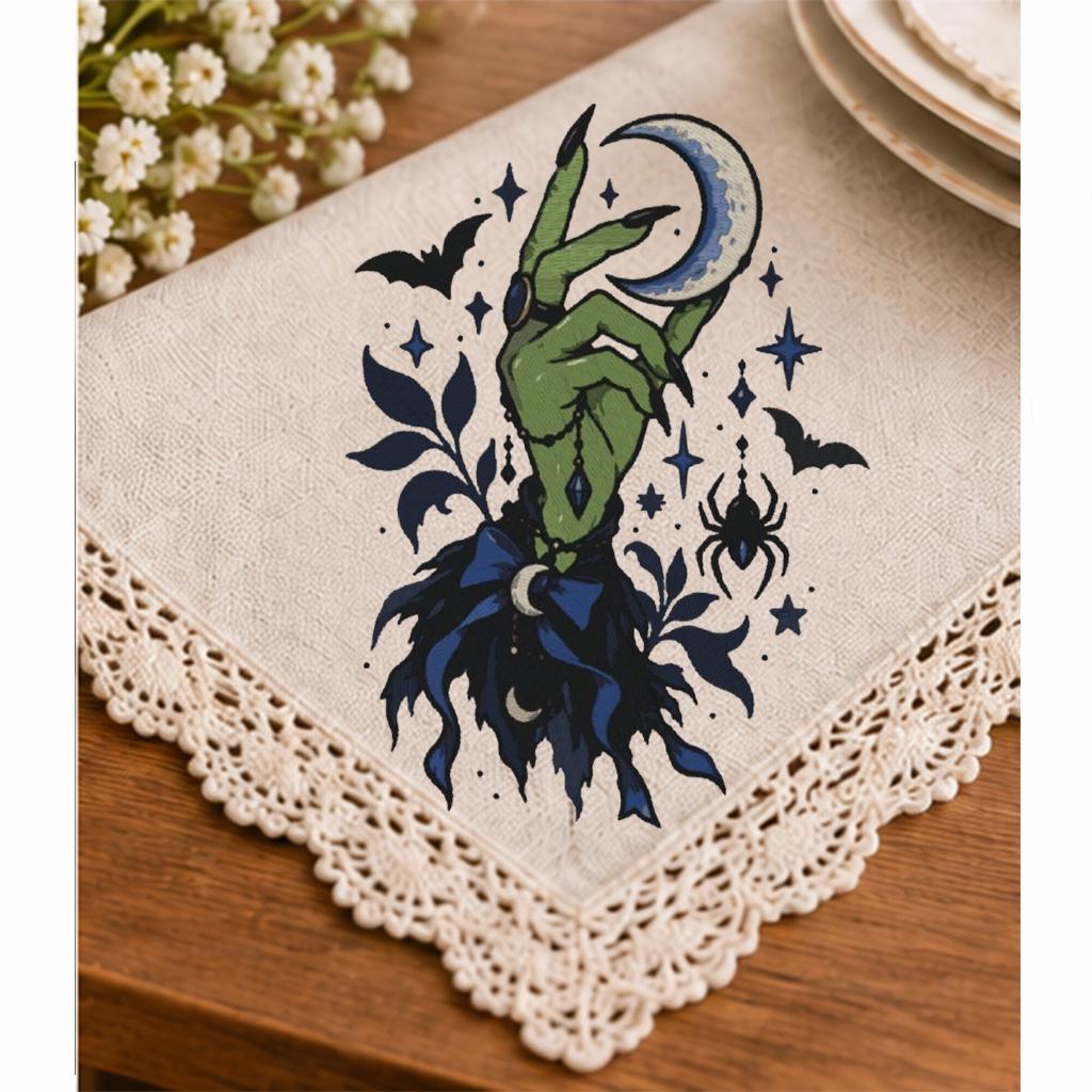 Gothic Witch Hand Machine Embroidery Design, Crescent Moon Spider Bats, Dark Floral Halloween Embroidery File, PES DST JEF, Instant Download - NuttyHappyHobby