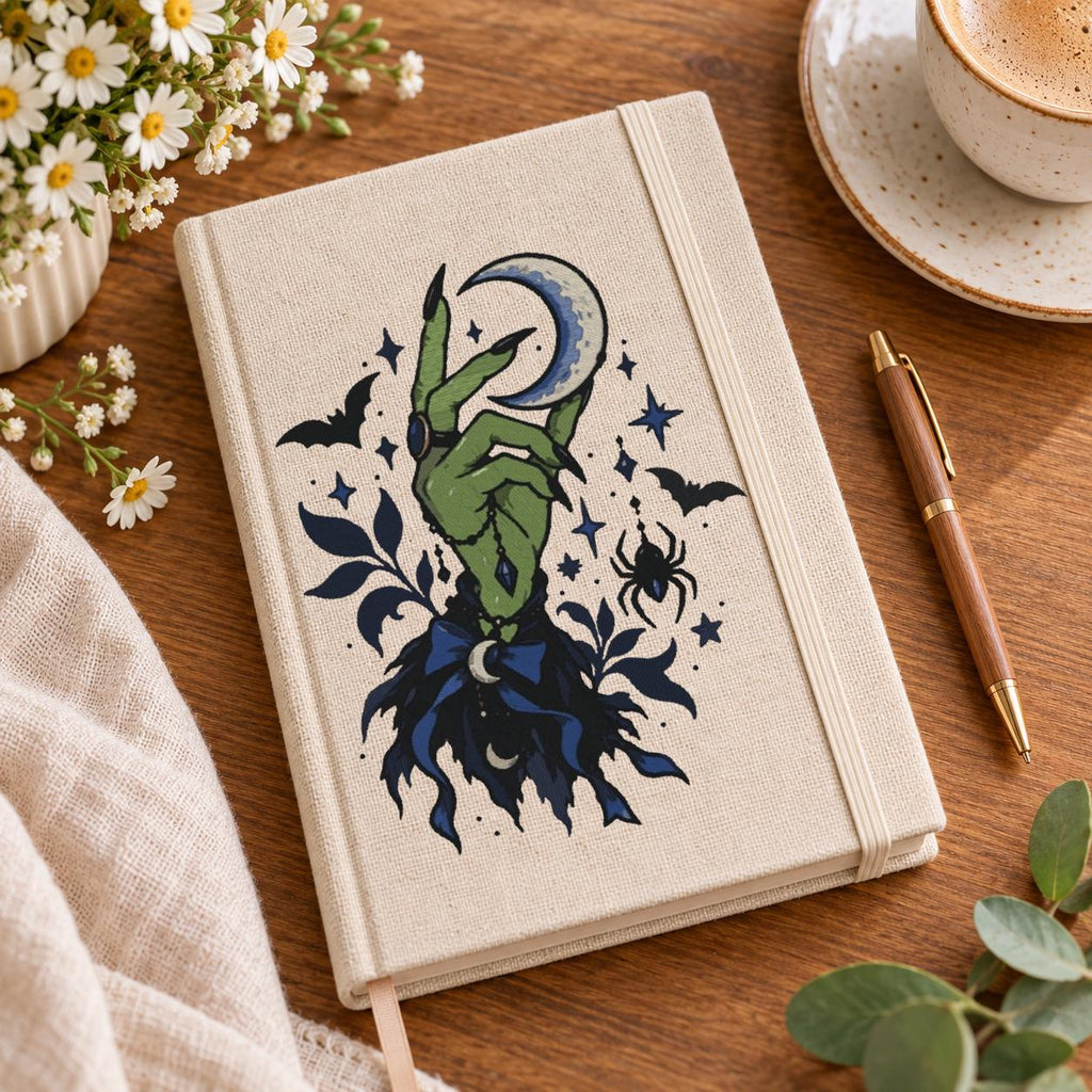 Gothic Witch Hand Machine Embroidery Design, Crescent Moon Spider Bats, Dark Floral Halloween Embroidery File, PES DST JEF, Instant Download - NuttyHappyHobby