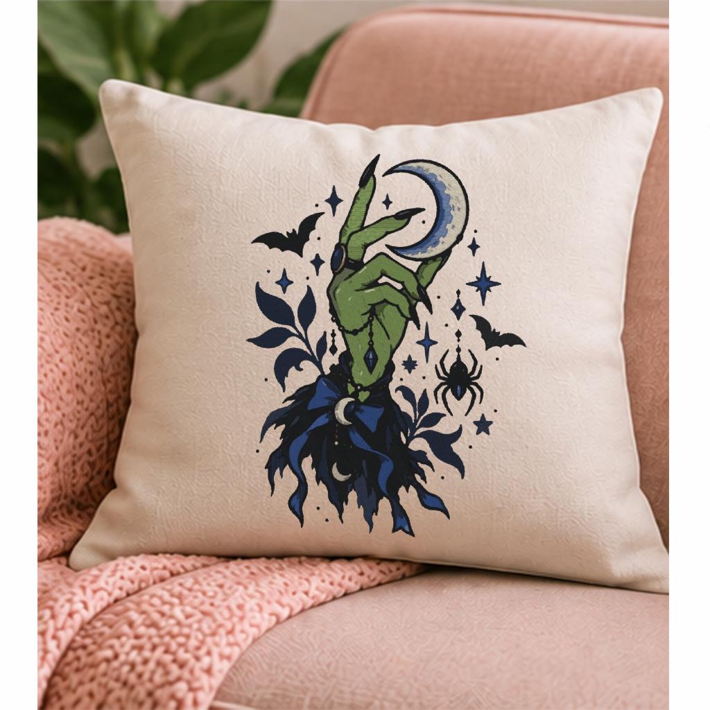 Gothic Witch Hand Machine Embroidery Design, Crescent Moon Spider Bats, Dark Floral Halloween Embroidery File, PES DST JEF, Instant Download - NuttyHappyHobby
