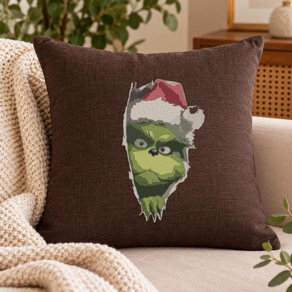 Green Christmas Grouch Machine Embroidery Design, Grumpy Santa Hat Ripped Fabric Effect, Funny Holiday PES DST JEF, Instant Download - NuttyHappyHobby