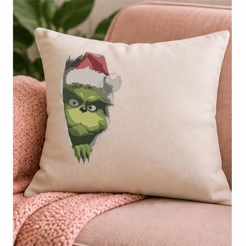 Green Christmas Grouch Machine Embroidery Design, Grumpy Santa Hat Ripped Fabric Effect, Funny Holiday PES DST JEF, Instant Download - NuttyHappyHobby