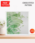 Green Leaves Botanical Cross Stitch Pattern PDF, Modern Minimal Leaf Wall Art, Nature Embroidery Chart, Instant Download, Scandinavian decor - NuttyHappyHobby