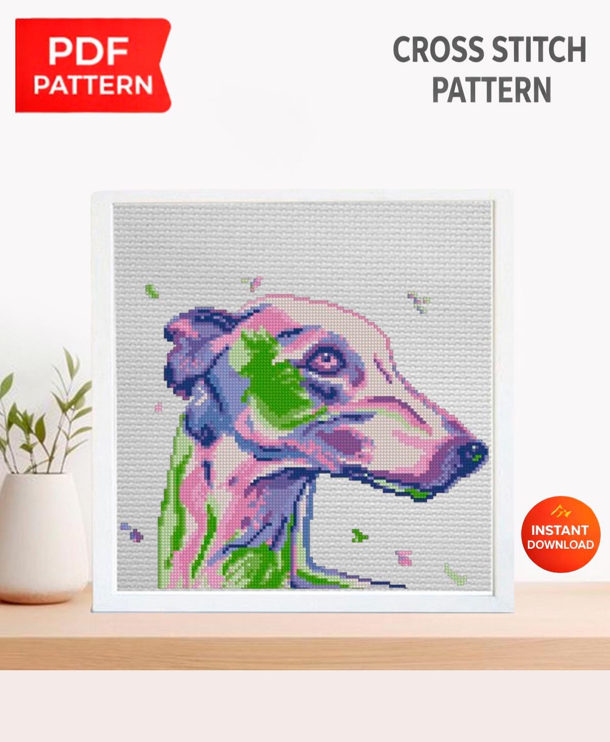 Greyhound Cross Stitch Pattern PDF, Greyhound Dog Embroidery Design, Dog Breed Cross Stitch Chart, Dog Lover Gift Pattern, install download - NuttyHappyHobby