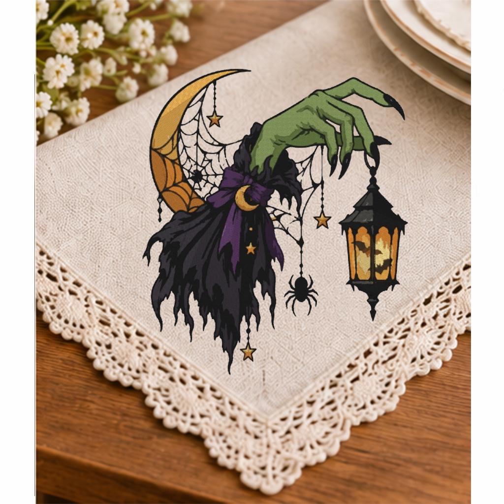 Halloween Witch Hand Lantern Machine Embroidery Design, Gothic Crescent Moon Spider Web, Spooky Witch PES DST JEF Digital Download - NuttyHappyHobby