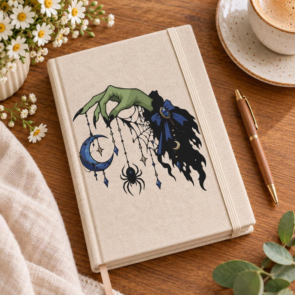 Halloween Witch Hand Machine Embroidery Design, Blue Crescent Moon Spider Web, Gothic Witch Embroidery PES DST JEF, Instant Download - NuttyHappyHobby