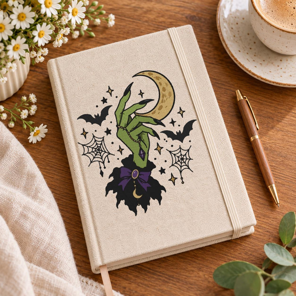 Halloween Witch Hand Machine Embroidery Design, Crescent Moon Bats Spider Web, Gothic Witch Embroidery File, PES DST JEF, Digital Download - NuttyHappyHobby