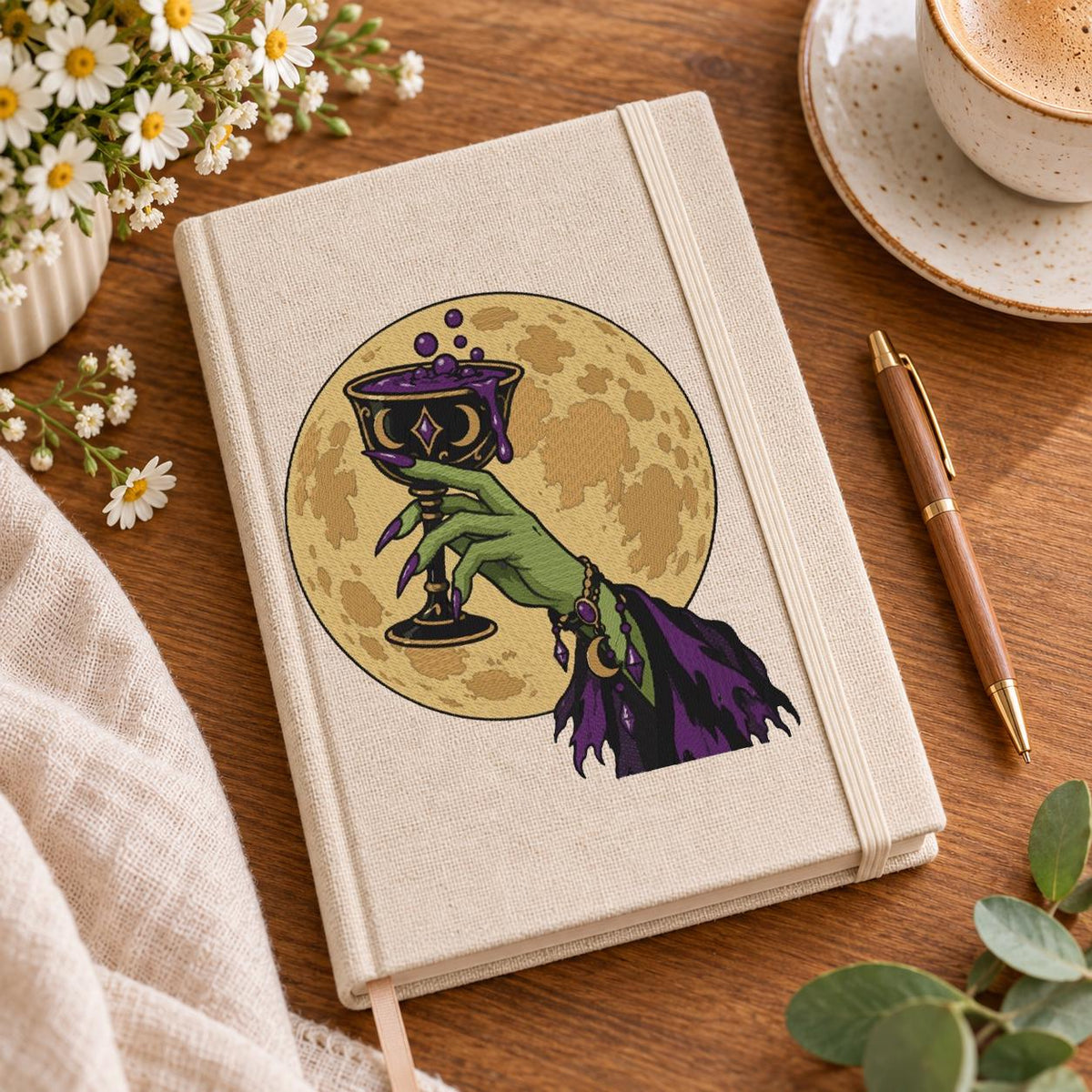 Halloween Witch Hand Machine Embroidery Design, Magic Potion Goblet Full Moon, Gothic Witch PES DST JEF, Instant Digital Download - NuttyHappyHobby