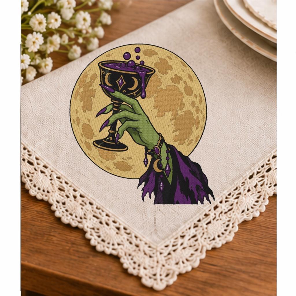 Halloween Witch Hand Machine Embroidery Design, Magic Potion Goblet Full Moon, Gothic Witch PES DST JEF, Instant Digital Download - NuttyHappyHobby