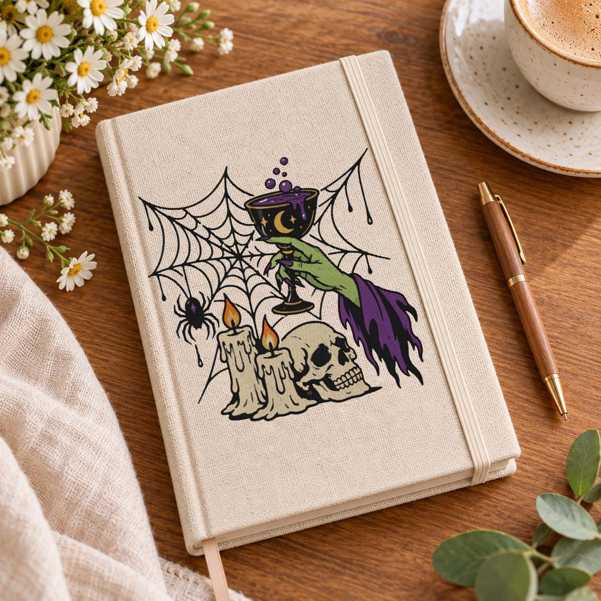 Halloween Witch Hand Machine Embroidery Design, Potion Goblet Skull Candles Spider Web, Gothic Witch PES DST JEF Instant Download - NuttyHappyHobby