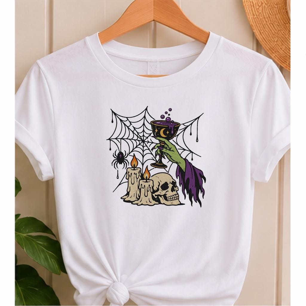 Halloween Witch Hand Machine Embroidery Design, Potion Goblet Skull Candles Spider Web, Gothic Witch PES DST JEF Instant Download - NuttyHappyHobby