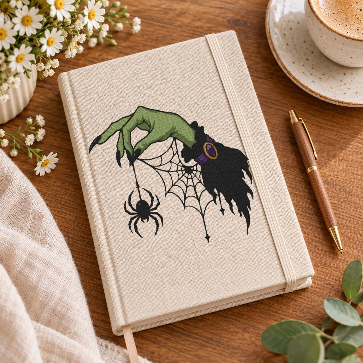Halloween Witch Hand Spider Web Machine Embroidery Design, Spooky Gothic Embroidery File, PES DST JEF, Instant Download - NuttyHappyHobby