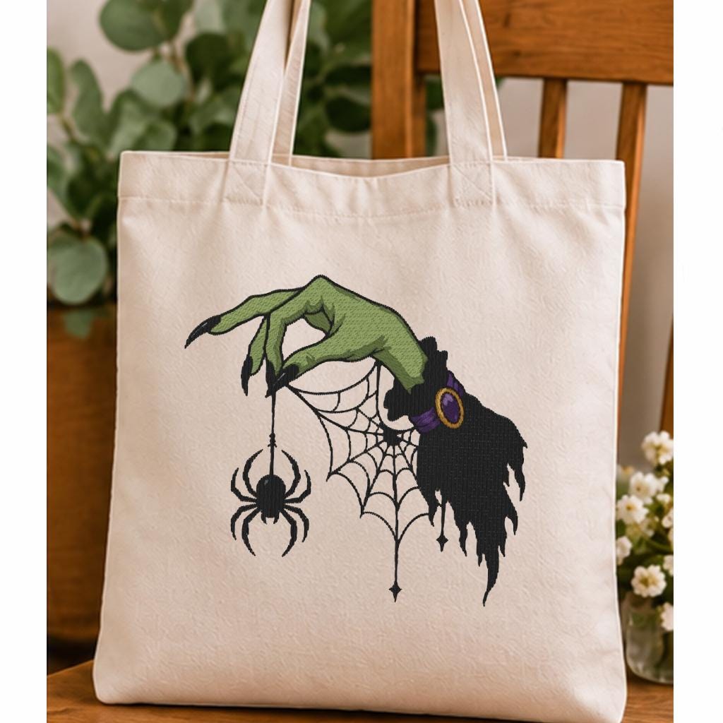 Halloween Witch Hand Spider Web Machine Embroidery Design, Spooky Gothic Embroidery File, PES DST JEF, Instant Download - NuttyHappyHobby