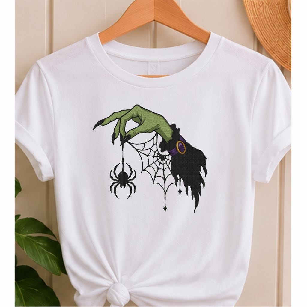 Halloween Witch Hand Spider Web Machine Embroidery Design, Spooky Gothic Embroidery File, PES DST JEF, Instant Download - NuttyHappyHobby