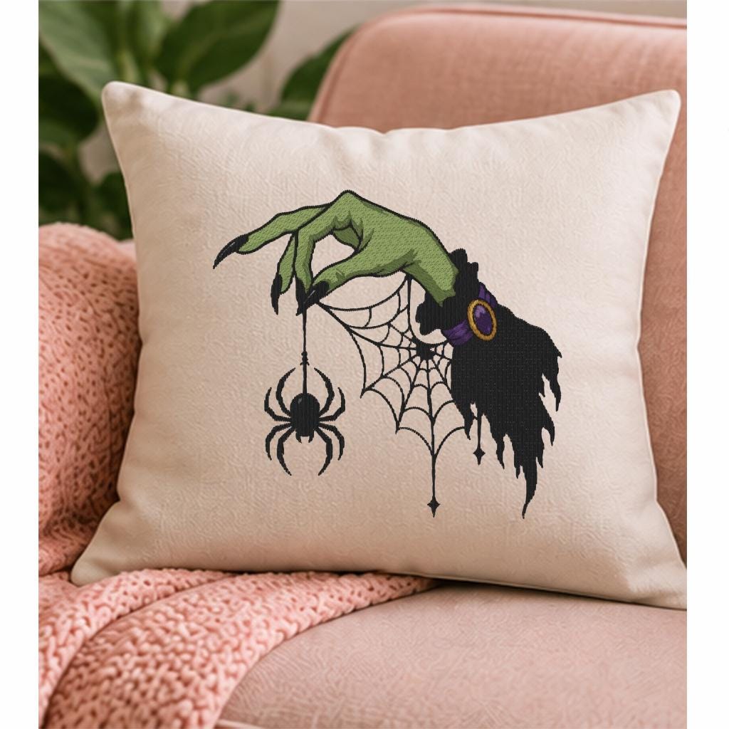 Halloween Witch Hand Spider Web Machine Embroidery Design, Spooky Gothic Embroidery File, PES DST JEF, Instant Download - NuttyHappyHobby