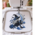Halloween Witch on Broom Machine Embroidery Design, Blue Crescent Moon Black Cat, Gothic Witch PES DST JEF, Instant Download - NuttyHappyHobby