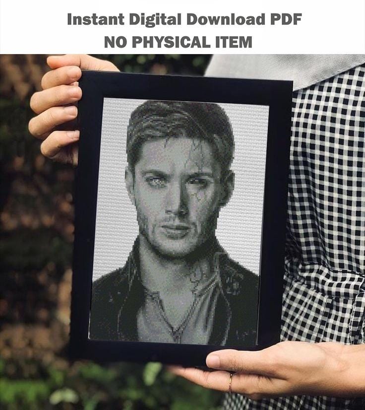 Handsome Hollywood Actor Portrait Cross Stitch Pattern PDF, Realistic Male Celebrity Inspired Embroidery Design, Black White Cinematic Wall - NuttyHappyHobby