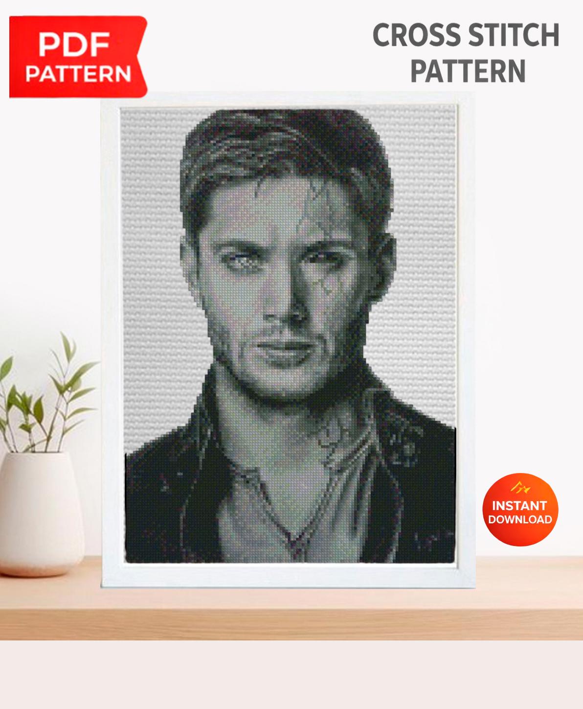 Handsome Hollywood Actor Portrait Cross Stitch Pattern PDF, Realistic Male Celebrity Inspired Embroidery Design, Black White Cinematic Wall - NuttyHappyHobby