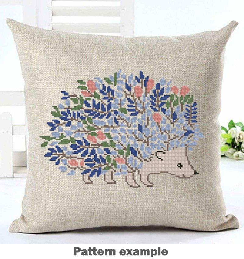 Hedgehog Cross Stitch Pattern PDF Floral Animal Embroidery Cute Woodland Nature Modern Decor Instant Download Gift Idea - NuttyHappyHobby