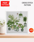 Houseplant Cross Stitch Pattern PDF, Potted Plants & Cactus Set, Modern Botanical Embroidery Chart, Round Hoop Wall Art, Instant Download - NuttyHappyHobby