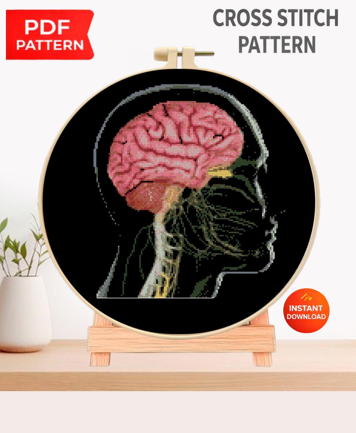 Human Brain Anatomy Cross Stitch Pattern PDF, Neuroanatomy Embroidery Chart, Medical Illustration Needlepoint, Neuroscience Art, Download - NuttyHappyHobby