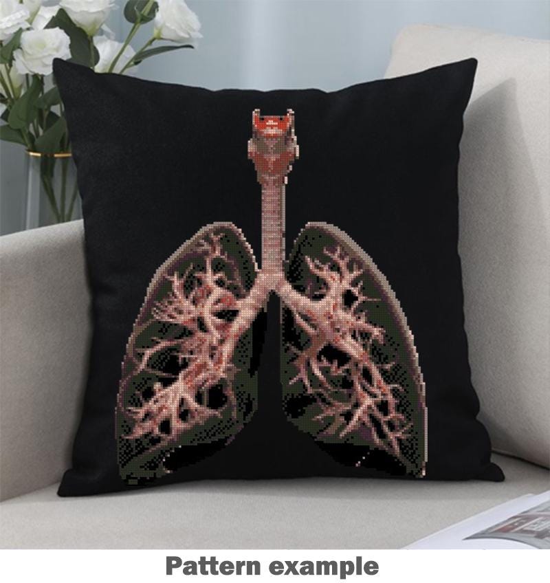 Human Lungs Cross Stitch Pattern PDF, Respiratory System Anatomy Embroidery Design, Medical Student Science Wall Art Instant Download - NuttyHappyHobby