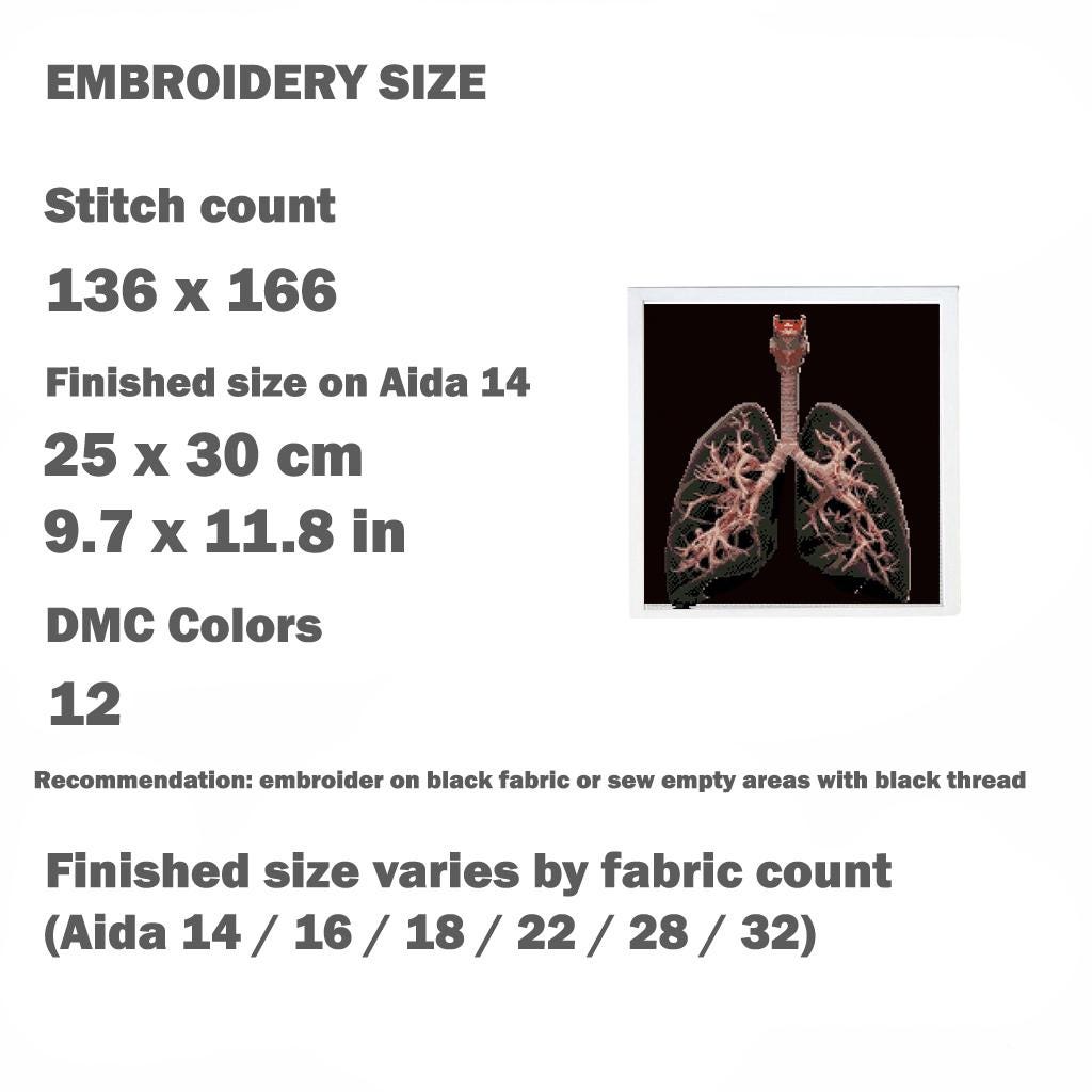 Human Lungs Cross Stitch Pattern PDF, Respiratory System Anatomy Embroidery Design, Medical Student Science Wall Art Instant Download - NuttyHappyHobby