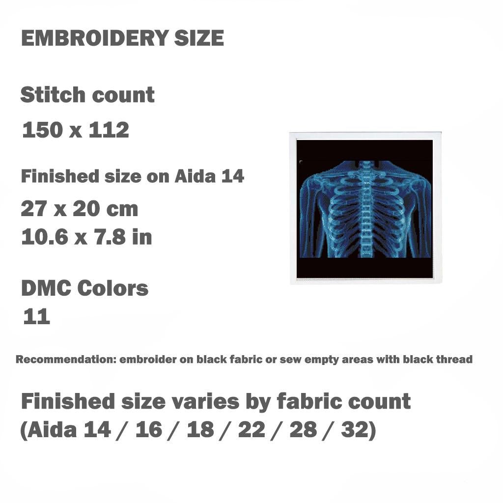 Cross Rib Pattern Human Rib Cage X Ray Cross Stitch Pattern PDF, Chest Anatomy Embroider ...
