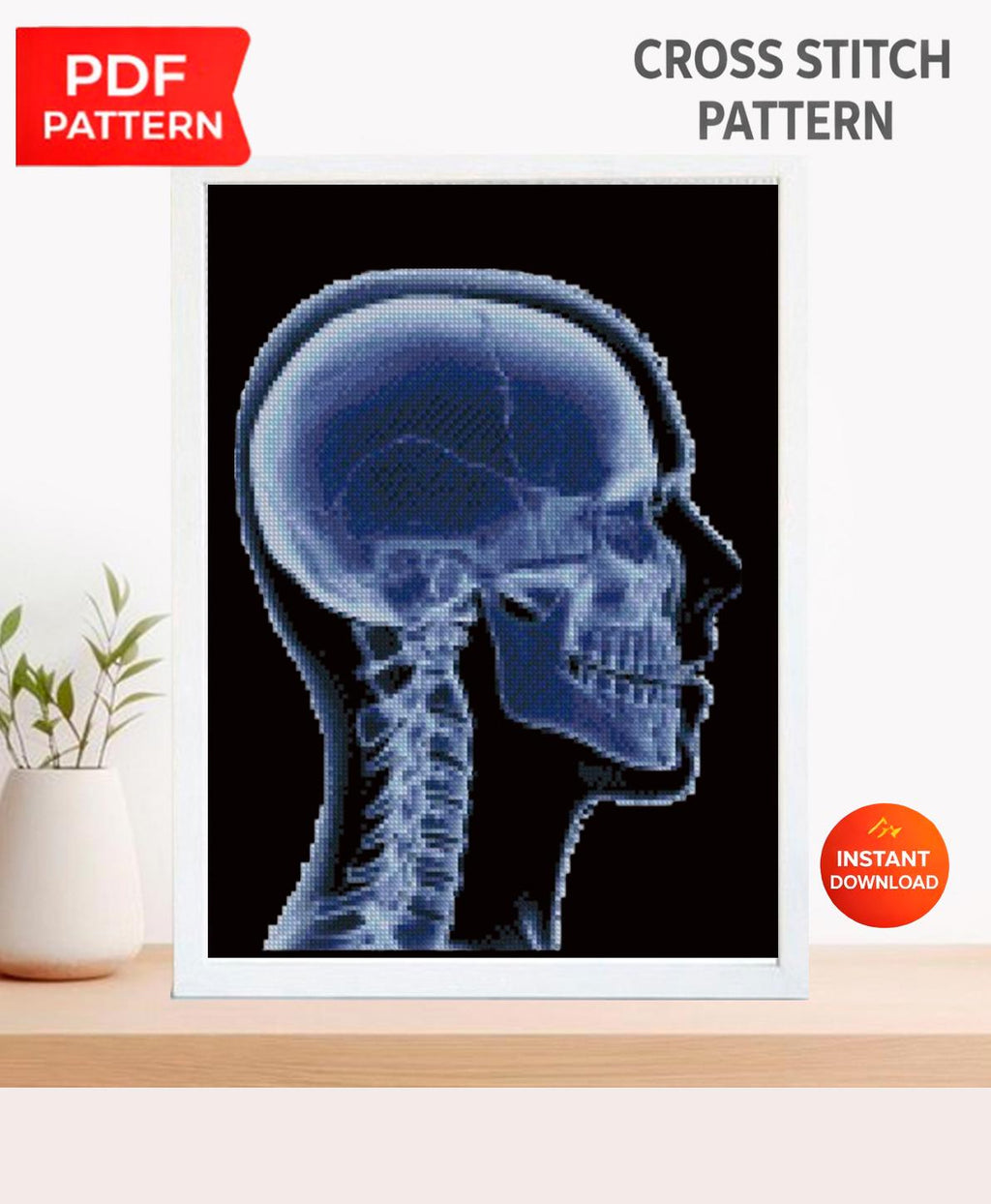 Human Skull X Ray Cross Stitch Pattern PDF, Anatomy Head Profile Embroidery Design, Medical Gothic Wall Art Download - NuttyHappyHobby