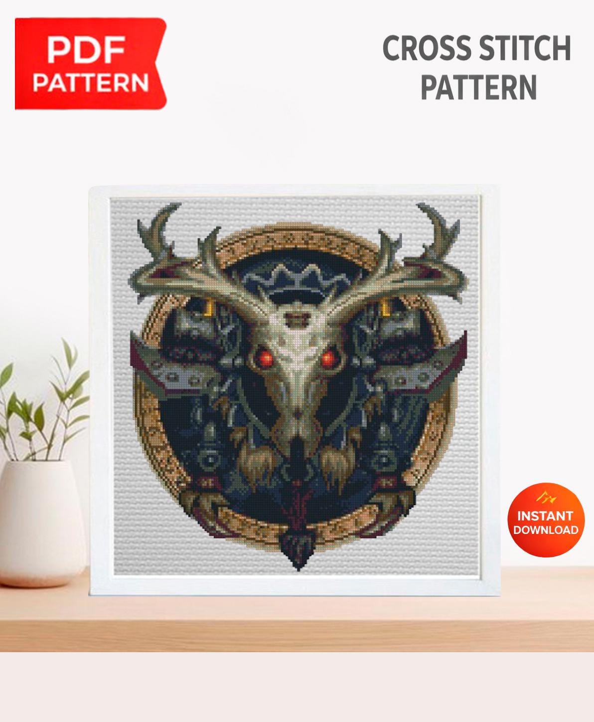 Hunter Class Emblem, Fantasy Heroes Cross Stitch Pattern PDF, MMORPG wow map Embroidery Design, Gamer Wow Needlepoint Chart, Fantasy Decor - NuttyHappyHobby